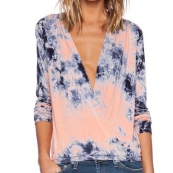 Young Fabulous & Broke Tops - Young Fabulous and Broke "Hamlet" Crossover Tie-Dye Top